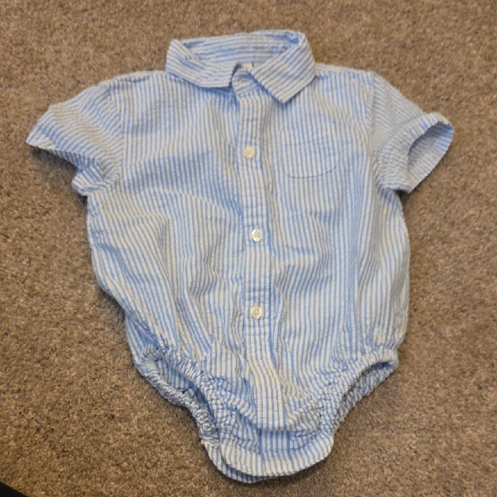 Janie and Jack Searsucker Light Blue Striped Baby Romper